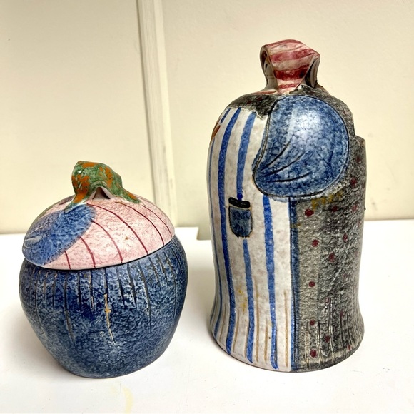 ITALICA ARS 2-piece Vintage MID CENTURY MODIGLIANI POTTERY 8.5” Peasant Women - Picture 7 of 13